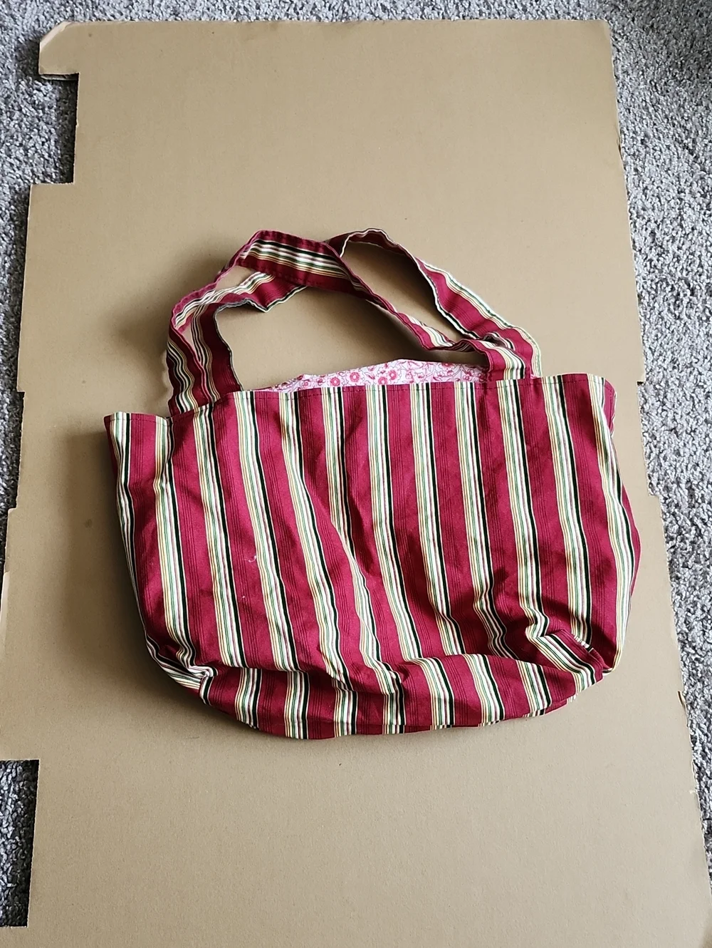 Striped Red Canvas Tote Bag - Women's Beach & Everyday Bag